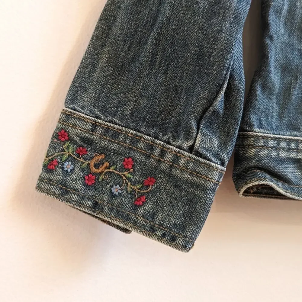 Vtg Y2K Gap Denim Jacket Girls Sz 4-5T Embroidered